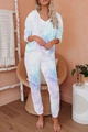 Detail of blue and purple tie-dye lounge set with hoodie drawstring and elastic cuffs - S / Starry Sky Tie-Dye (1088-10)