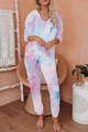 Detail of the tie-dye pattern on blue and pink knitted hoodie loungewear set for women - S / Blue Pink Tie-Dye (1088-12)