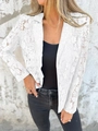 Detailed view of women's white hollow lace blazer with classic lapels and long sleeves - S / Tops / White