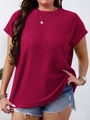 Close-up of wine red textured bubble crepe fabric on short sleeve crew neck T-shirt - XL / Burgundy