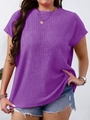 Detail of purple flutter sleeve top with pleated texture and round neckline for women - XL / Purple
