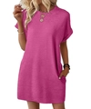 Detail of rose red dress showing horizontal stripe texture and practical side pockets - S / Dresses / Rose Red