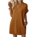 Detailed macro view of caramel summer dress showing pleated texture fabric and side pockets - S / Dresses / Dark Brown