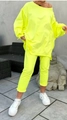 Neon green casual women's tracksuit with round neck long sleeve top and jogger pants - Top And Bottom / S / Yellow
