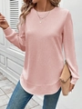 Detail van roze wafelgebreide sweatshirt met ronde zoom en getextureerde stofkwaliteit - S / Roze