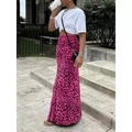 Eleganter langer Rock mit hoher Taille und lebhaftem pinkfarbenem Leopardenmuster - S / Unterteile / Fuchsia