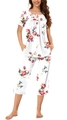 Détails de l'ensemble de pyjama blanc à imprimé floral rouge avec manches courtes - S / Haut Et Bas / Fleur Blanche