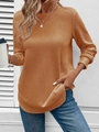 Women's crewneck long sleeve waffle knit sweatshirt in ginger yellow casual loose style - 3XL / Ginger Yellow