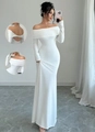 Dettaglio vestito bianco con spalle scoperte, scollo incrociato e schiena aperta sexy - Taglia S / Bianco