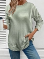 Jersey de punto a rayas verdes y blancas con cuello redondo y manga larga para mujer casual - S / Verde