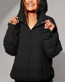 Close-up of black oversized quilted hoodie with metallic snap buttons and matte texture - S / Tops / Black