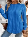 Detail of blue ribbed knit top showing vertical texture and crew neck design - S / Sapphire Blue