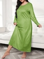 Detail of loose-fit grass green long-sleeved maxi dress with minimalist crew neckline - 1XL / Army Green