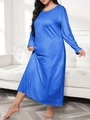Detail of the royal blue long sleeve maxi dress featuring glossy satin fabric texture - 1XL / Royal Blue