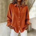 Dames casual corduroy overhemd in karamel oranje met klassieke kraag en knopen - S / Oranje