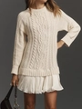 Cream knit mini dress with cable pattern and white pleated chiffon hem detail - S / Off White