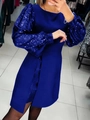 Elegant royal blue mini dress featuring sequined lantern sleeves and slim fit design - S / Dresses / Blue