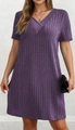 Detailed view of the purple ribbed fabric texture and V-neckline on the summer dress - XL / Purple
