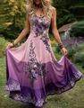 Detail of sleeveless floral maxi dress with pink to purple gradient and rose prints - 1XL / Tops / Purple