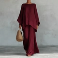 Women's 2-piece oversized cotton linen shirt and wide-leg trousers set in dark burgundy - S / Top And Bottom / Burgundy