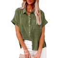 Close-up of olive green cotton linen shirt featuring textured fabric and chest pocket - Army Green
