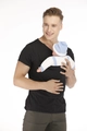 Detail of the elastic baby carrier pocket on this black V-neck men's shirt - S / Tops / Men Black