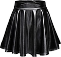 Gonna a pieghe svasata nera metallizzata lucida a vita alta ideale per le feste - S / Nero
