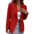 Women's red long sleeve casual suit jacket with single button and lapel design - S / Red