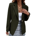 Women's olive green business casual notched lapel blazer with a single button closure - S / Army Green
