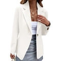 Women's white slim fit blazer jacket with single button closure and notch lapels - S / White