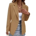 Women's casual khaki long sleeve blazer with single button and classic notched lapel - S / Khaki