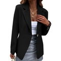 Women's slim fit black blazer with single button closure and notch lapels for casual wear - S / Black