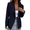 Women's casual navy blue slim fit blazer with single button closure for autumn style - S / Dark Blue