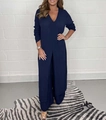 Ensemble bleu marine composé d'un haut long fendu et d'un pantalon large assorti - S / Haut Et Bas / Bleu marine