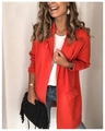 Detail of red lapel cardigan jacket with decorative flap pockets for a stylish look - S / Red