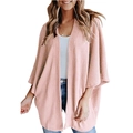 Nahaufnahme der rosa Waffelstrick-Strickjacke mit Fledermausärmeln für Damen - S / Rosa