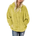 Women's mustard green fleece hoodie featuring a warm drawstring hood and kangaroo pocket - S / Yellow