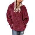 Women's burgundy oversized fleece hoodie with drawstring hood and front kangaroo pocket - S / Burgundy