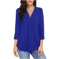 Elegante marineblauwe chiffon blouse met V-hals en 3/4 mouwen voor damesmode - S / Koningsblauw