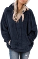 Detail of navy blue oversized hoodie featuring soft polar fleece texture and kangaroo pocket - S / Navy Blue