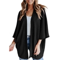Detailansicht des schwarzen Damen-Waffelstrick-Cardigans mit lockerer Passform - S / Schwarz