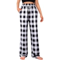 Detail of high waist buffalo plaid lounge pants with adjustable white drawstring and elastic band - S / Light Gray