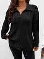 Dettaglio polo nera a maniche lunghe con texture a costine e scollo a V fine - 3XL / Nero