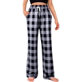Women's plaid lounge pants with elastic drawstring waist and straight leg comfort fit - S / Black and Gray