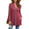 Tunica in maglia da donna a maniche lunghe con scollo a V e tasche laterali strutturate - S / Rosa Rosso