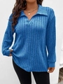 Dettaglio della maglia a coste blu sulla maglia a maniche lunghe con scollo a V da donna - 3XL / Blu Zaffiro