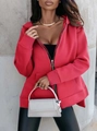 Detail of red hoodie with golden circular zipper puller and side slit hem design - S / Watermelon red