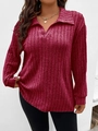 Dettaglio di maglia a coste bordeaux a maniche lunghe con colletto polo e scollo a V - 3XL / Borgogna