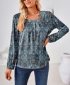 Detalle de blusa de manga larga con estampado paisley y escote cuadrado elegante para mujer - S / Gris