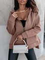 Detail view of khaki oversized zip-up hoodie featuring metal ring pull and front pocket - S / Brown